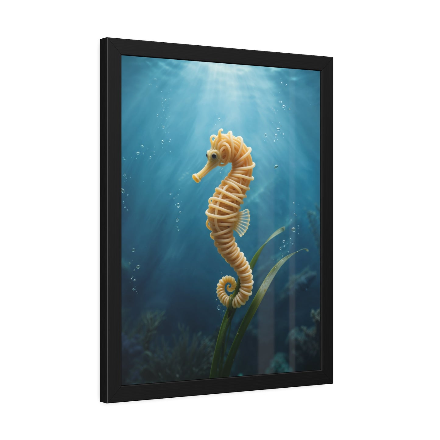 Spaghetti Seahorse Illustration Framed Poster | Ocean Underwater Art Print