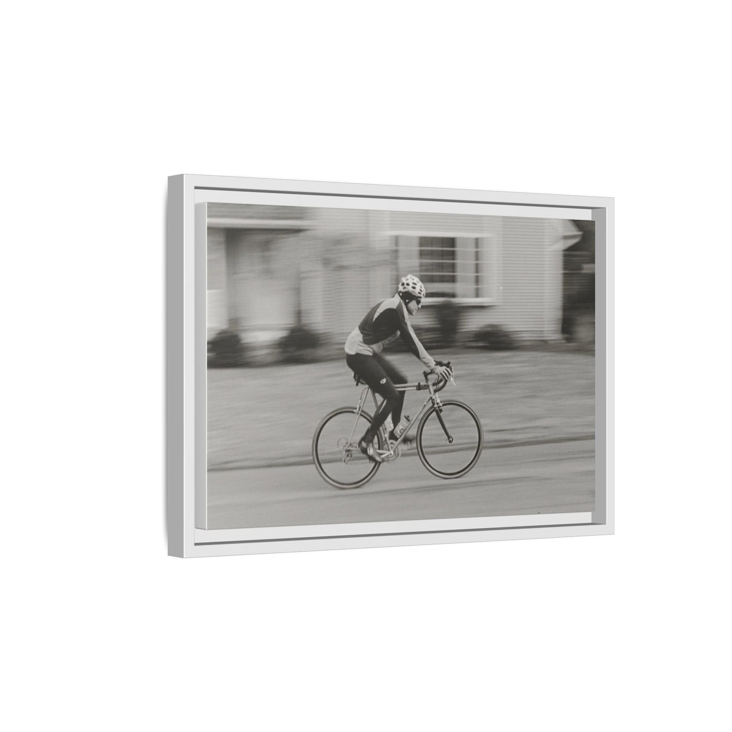 Framed Matte Canvas Print - Vintage Cyclist Black & White Wall Art