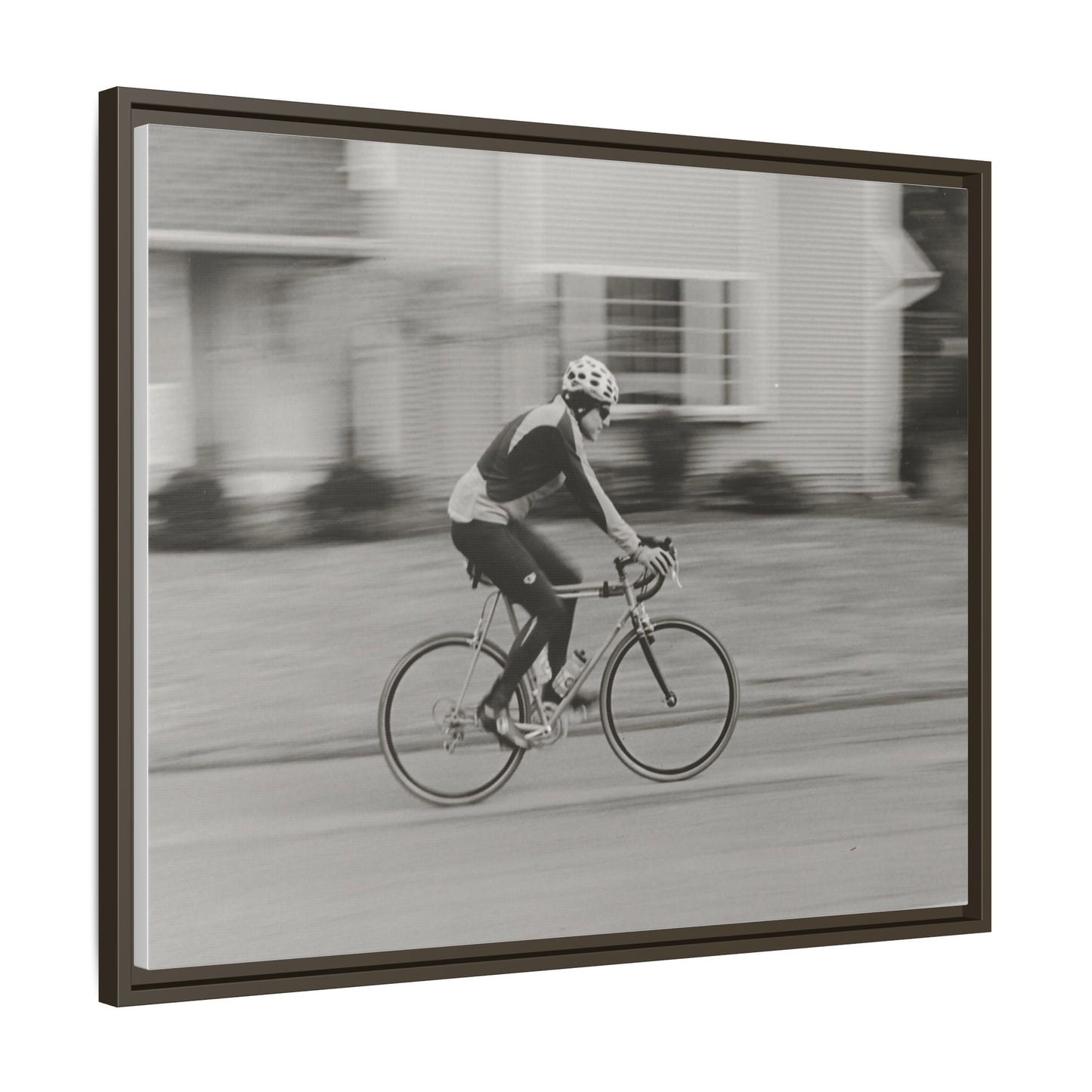 Framed Matte Canvas Print - Vintage Cyclist Black & White Wall Art