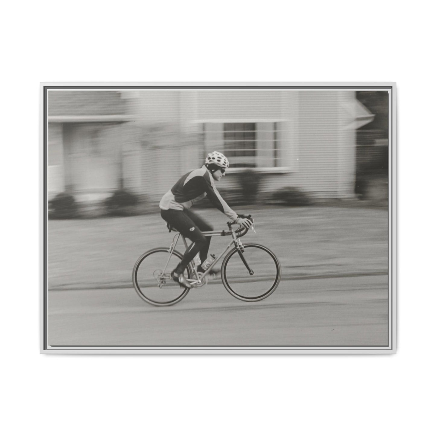 Framed Matte Canvas Print - Vintage Cyclist Black & White Wall Art