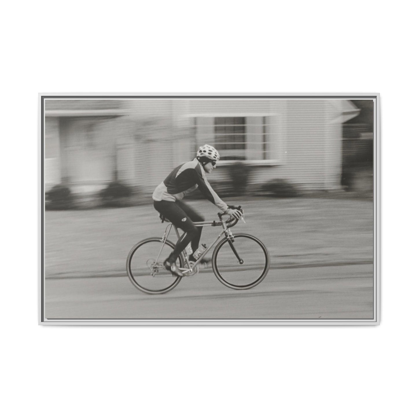 Framed Matte Canvas Print - Vintage Cyclist Black & White Wall Art