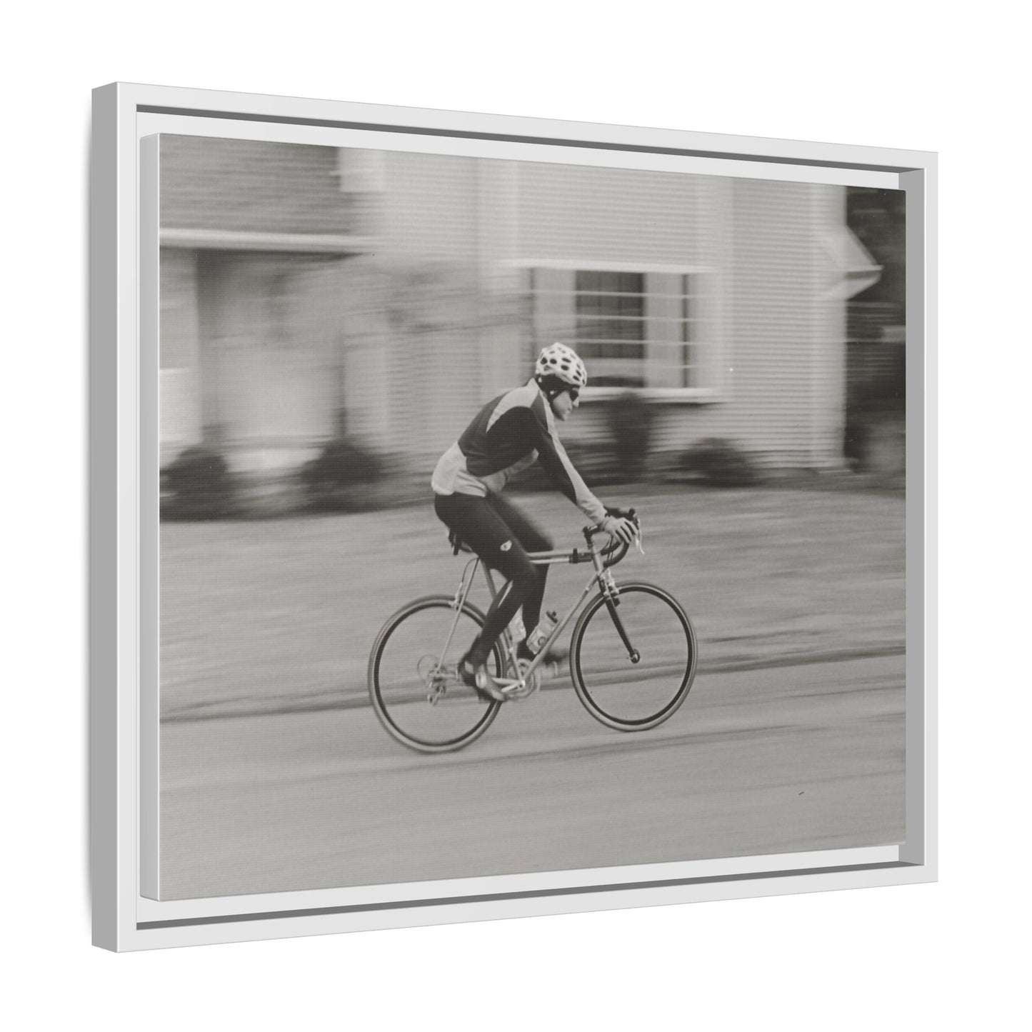Framed Matte Canvas Print - Vintage Cyclist Black & White Wall Art