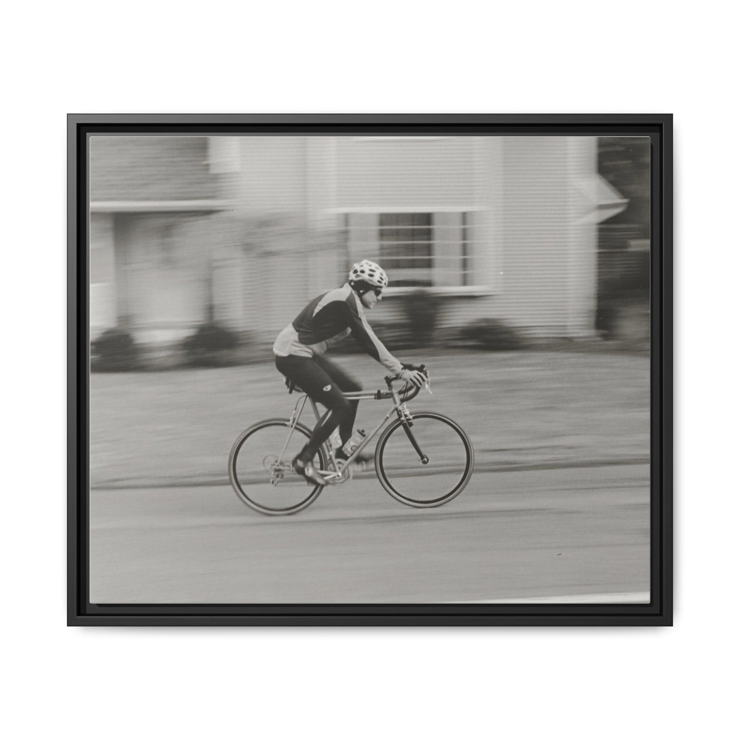 Framed Matte Canvas Print - Vintage Cyclist Black & White Wall Art