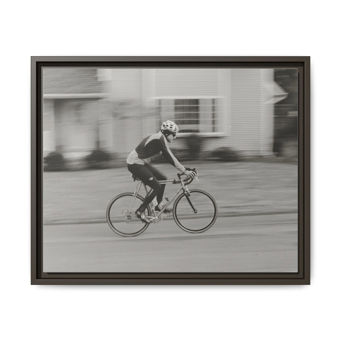 Framed Matte Canvas Print - Vintage Cyclist Black & White Wall Art