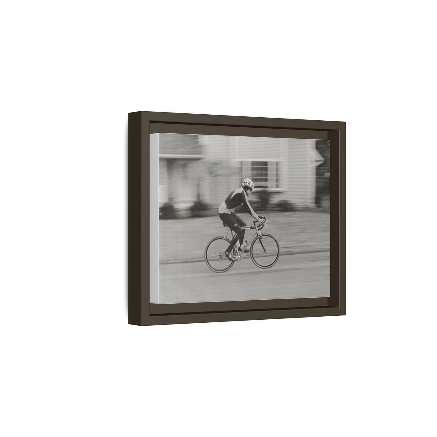 Framed Matte Canvas Print - Vintage Cyclist Black & White Wall Art