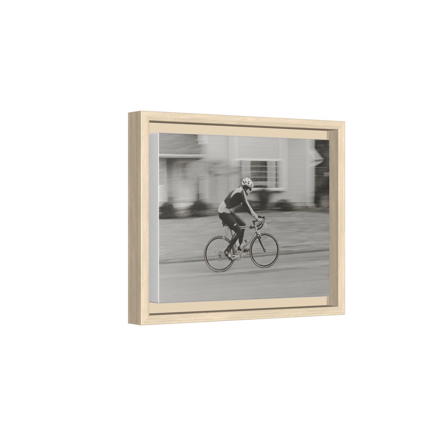 Framed Matte Canvas Print - Vintage Cyclist Black & White Wall Art