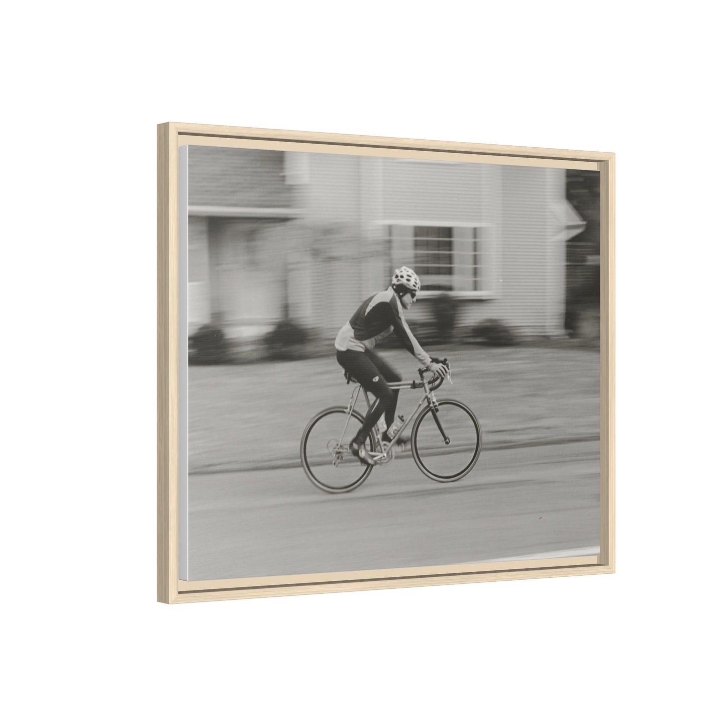 Framed Matte Canvas Print - Vintage Cyclist Black & White Wall Art