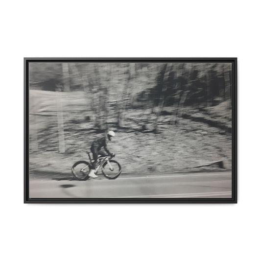 Framed Matte Canvas Print — Vintage Cyclist Black & White Photo