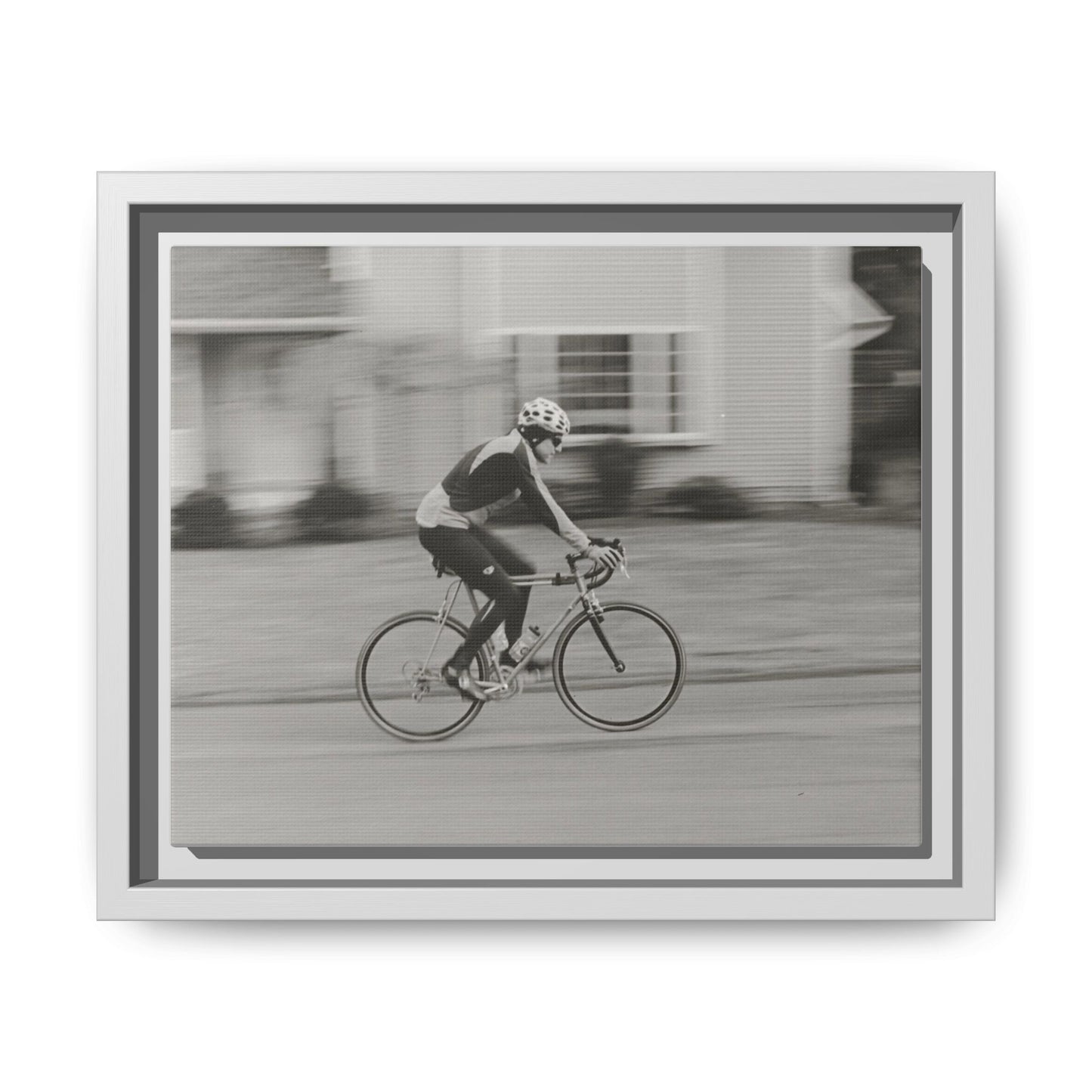 Framed Matte Canvas Print - Vintage Cyclist Black & White Wall Art