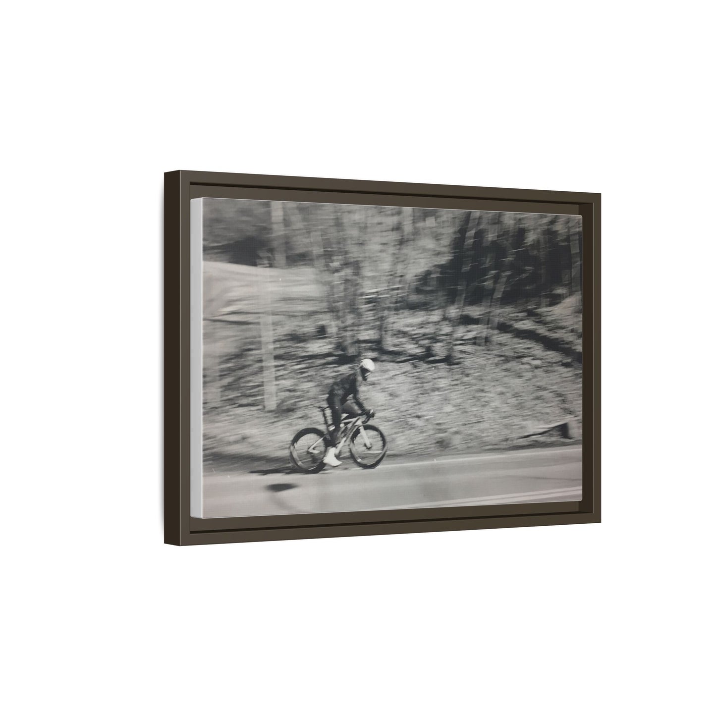 Framed Matte Canvas Print — Vintage Cyclist Black & White Photo