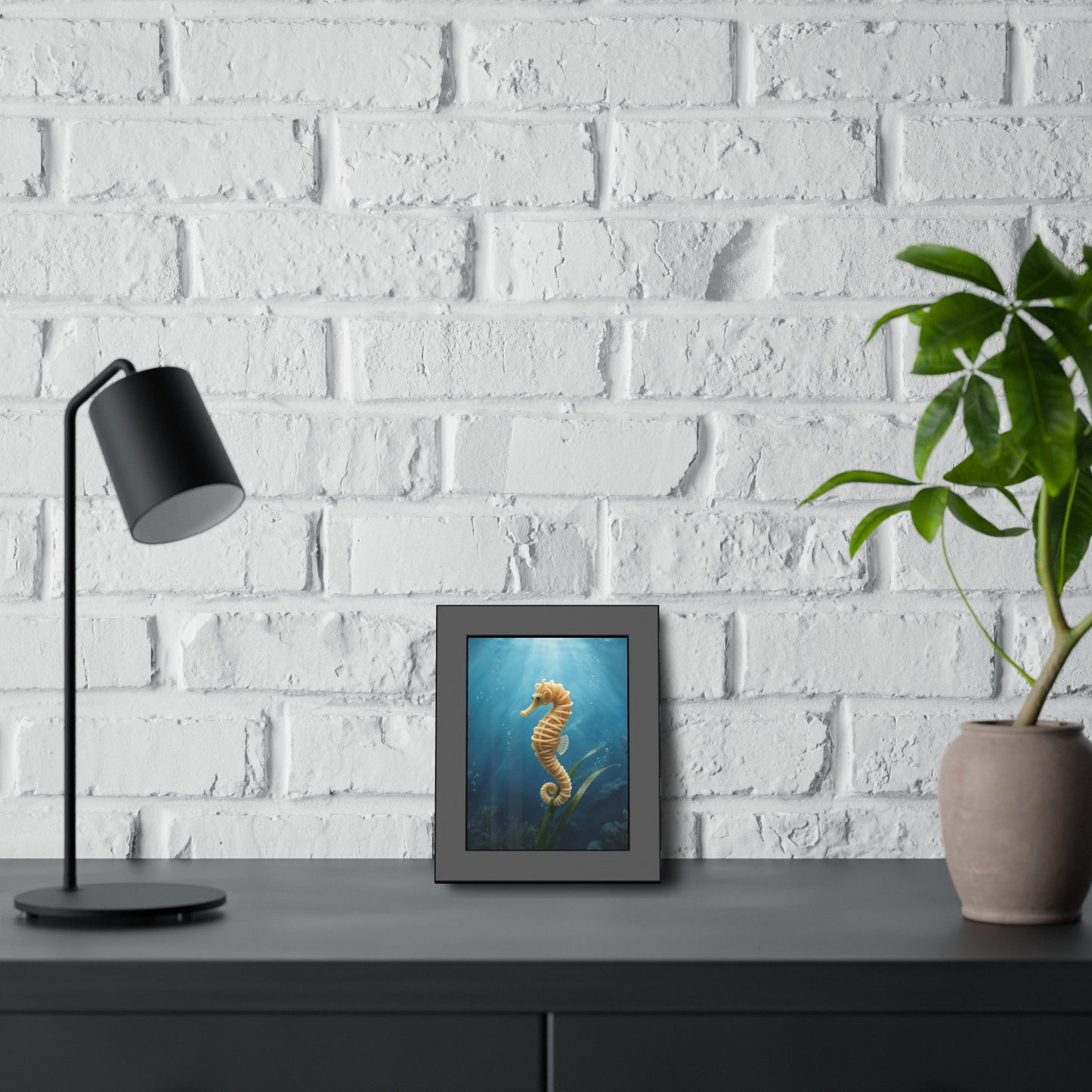 Spaghetti Seahorse Illustration Framed Poster | Ocean Underwater Art Print