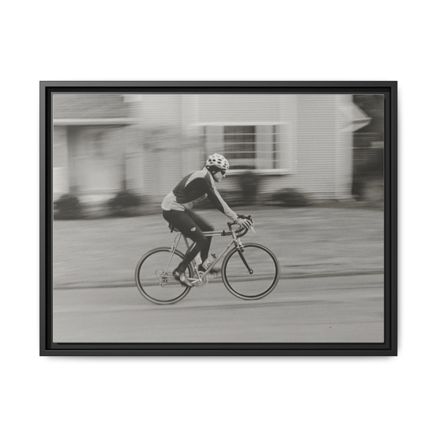 Framed Matte Canvas Print - Vintage Cyclist Black & White Wall Art