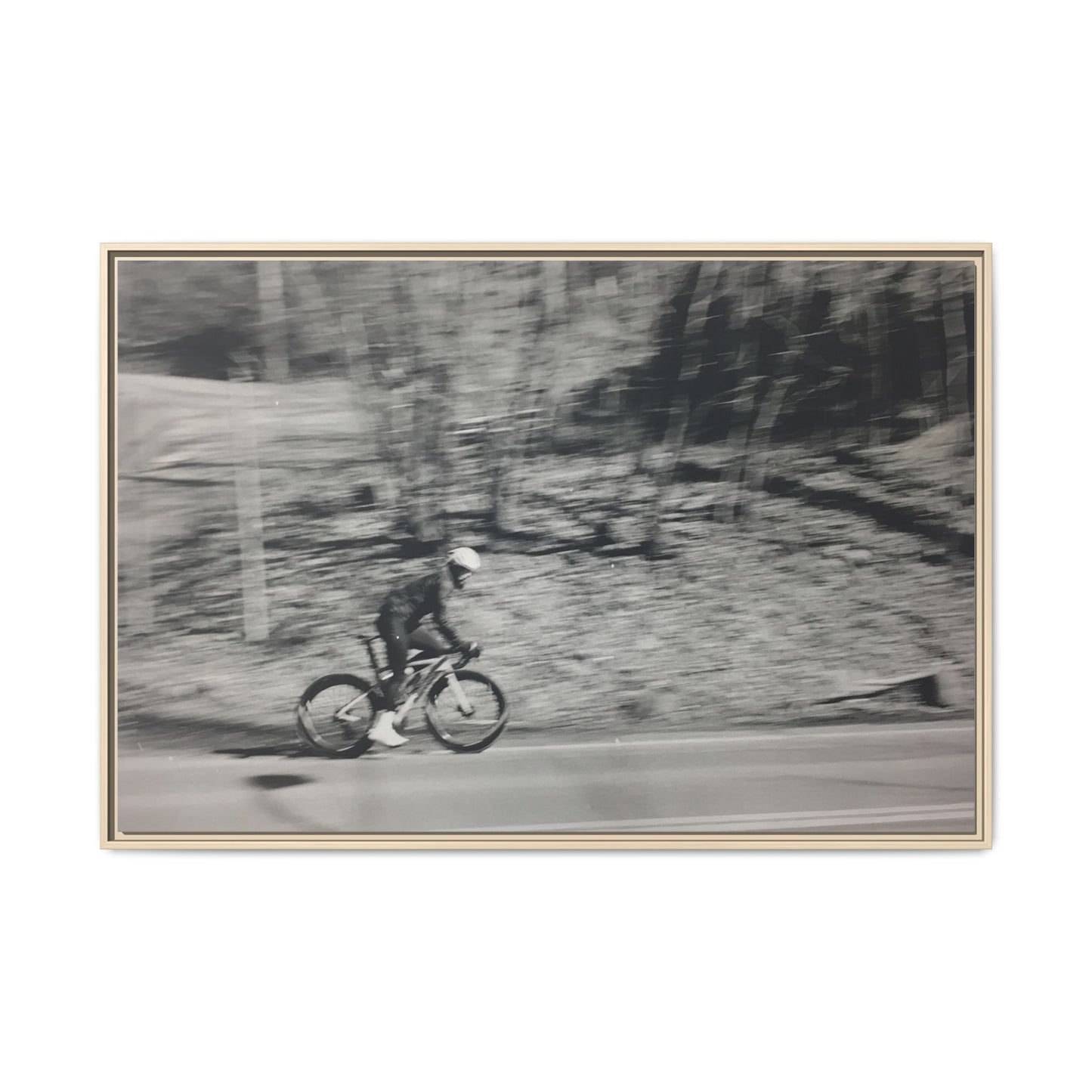 Framed Matte Canvas Print — Vintage Cyclist Black & White Photo