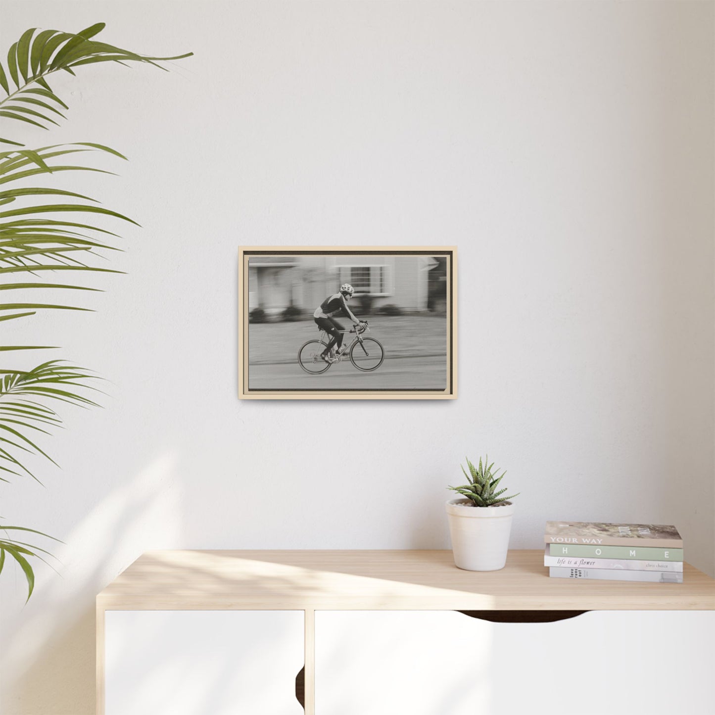 Framed Matte Canvas Print - Vintage Cyclist Black & White Wall Art