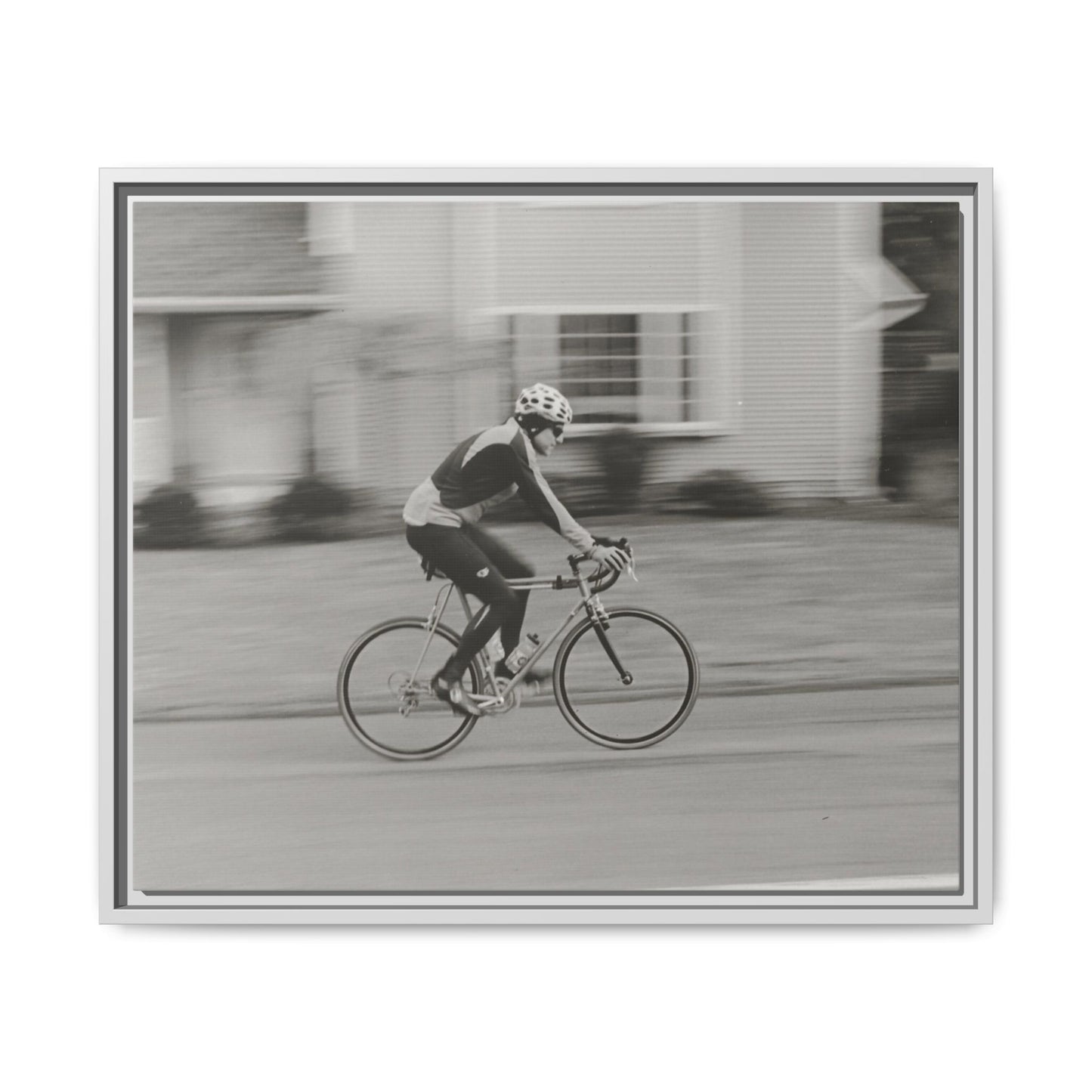 Framed Matte Canvas Print - Vintage Cyclist Black & White Wall Art