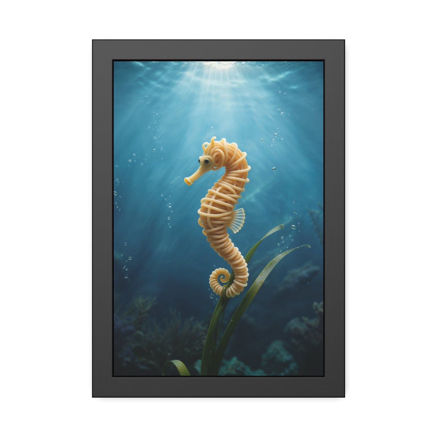 Spaghetti Seahorse Illustration Framed Poster | Ocean Underwater Art Print