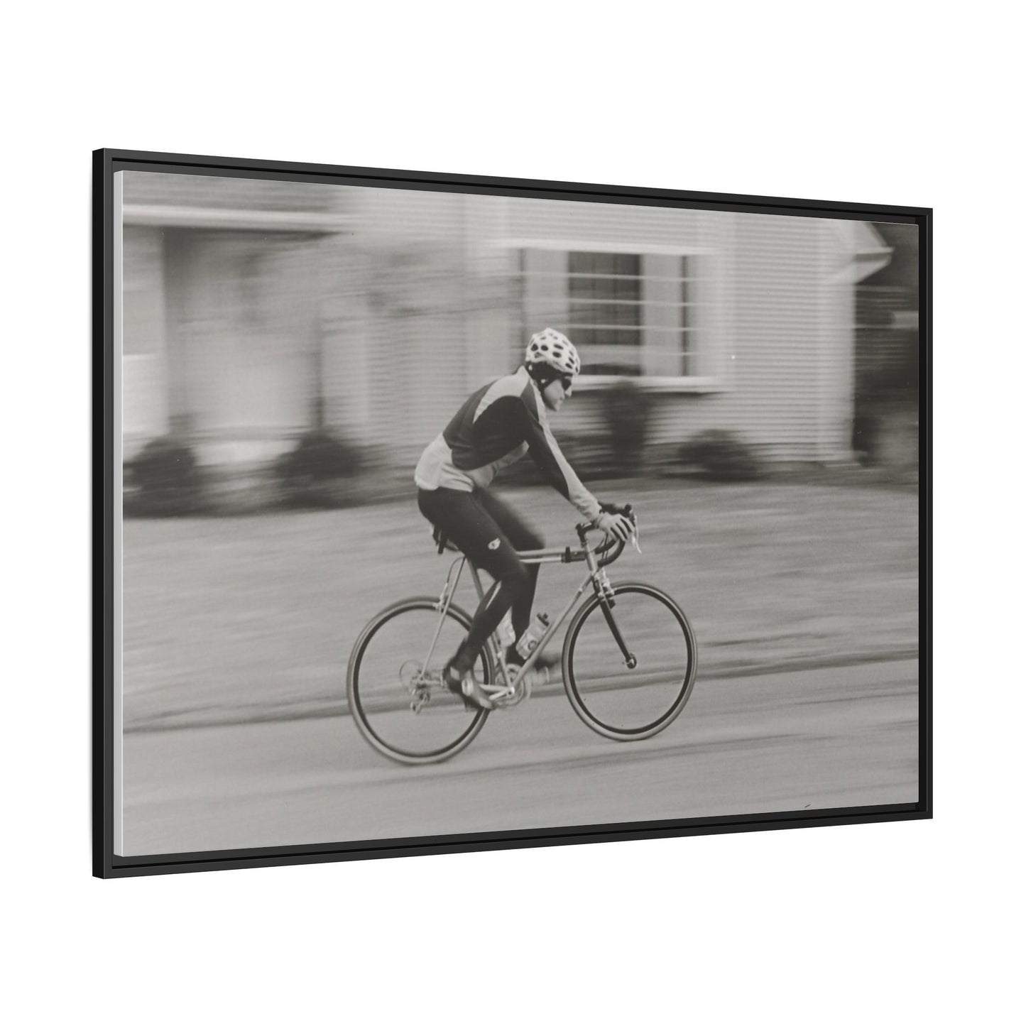 Framed Matte Canvas Print - Vintage Cyclist Black & White Wall Art