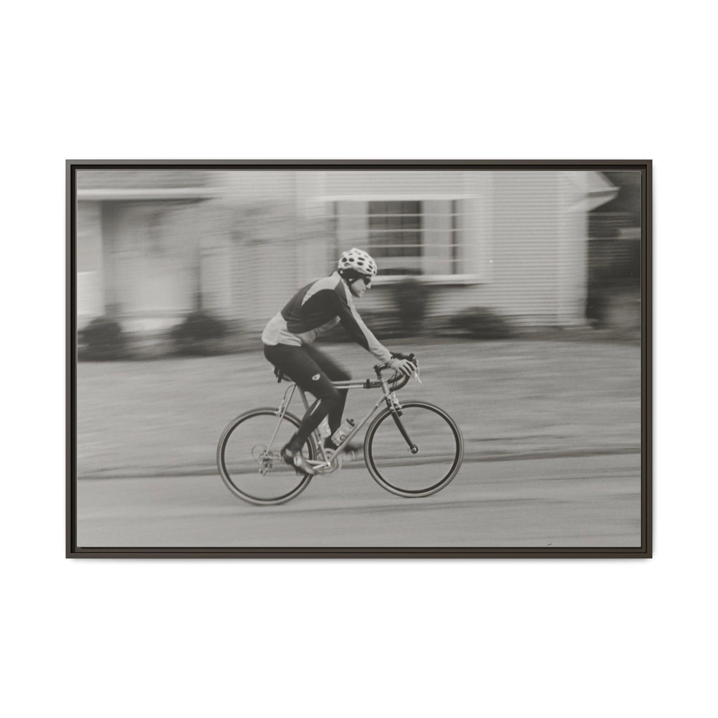 Framed Matte Canvas Print - Vintage Cyclist Black & White Wall Art