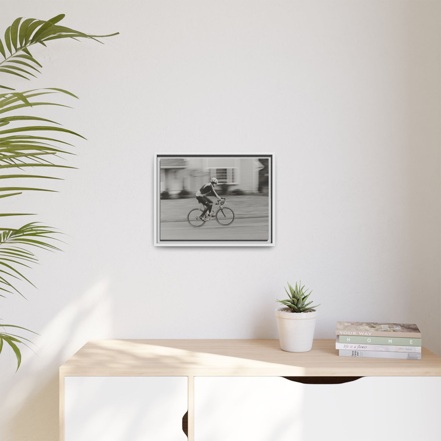 Framed Matte Canvas Print - Vintage Cyclist Black & White Wall Art