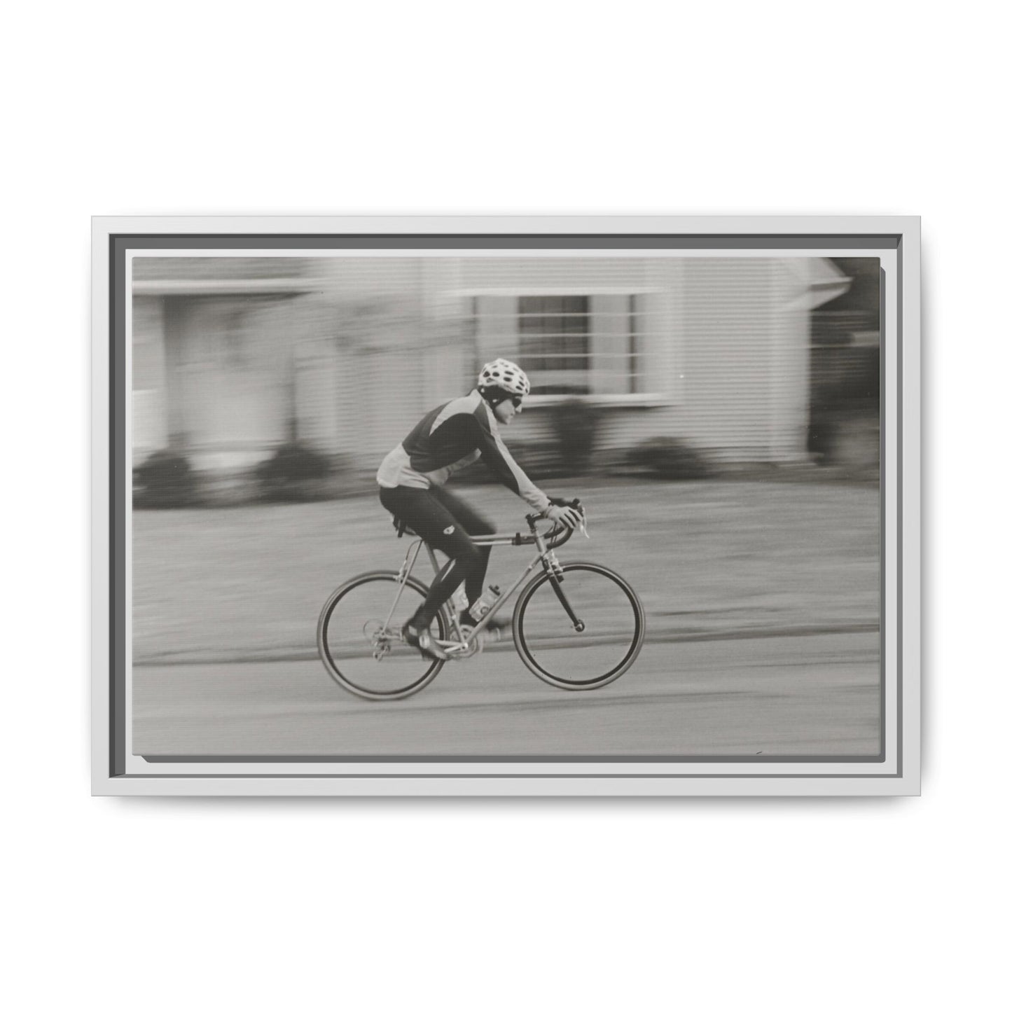 Framed Matte Canvas Print - Vintage Cyclist Black & White Wall Art