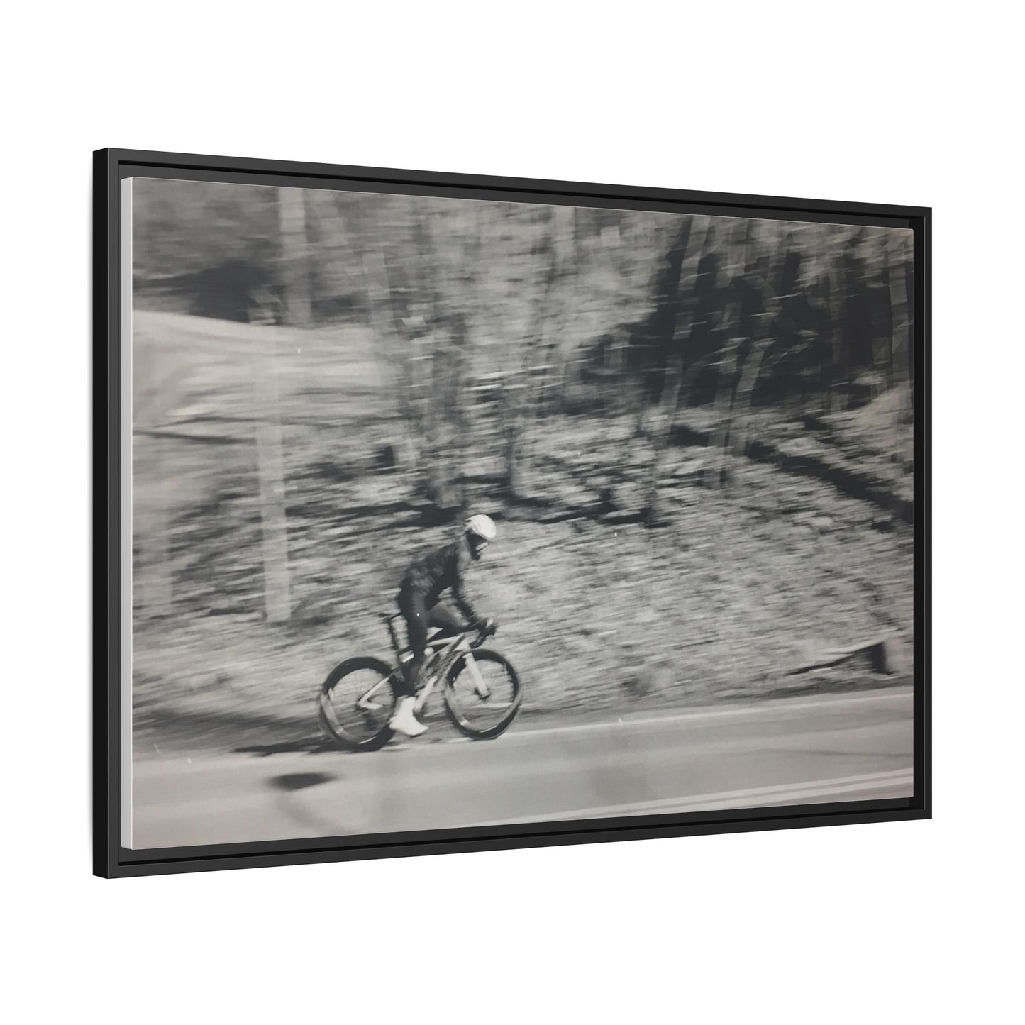 Framed Matte Canvas Print — Vintage Cyclist Black & White Photo