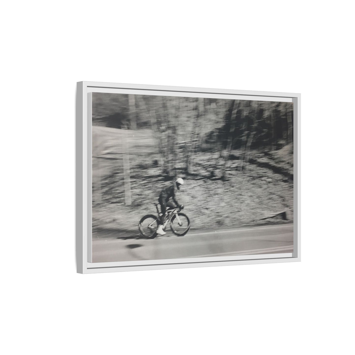 Framed Matte Canvas Print — Vintage Cyclist Black & White Photo