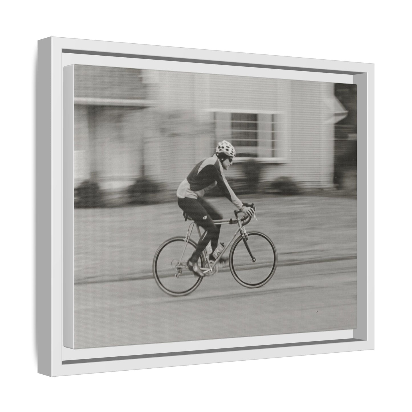 Framed Matte Canvas Print - Vintage Cyclist Black & White Wall Art