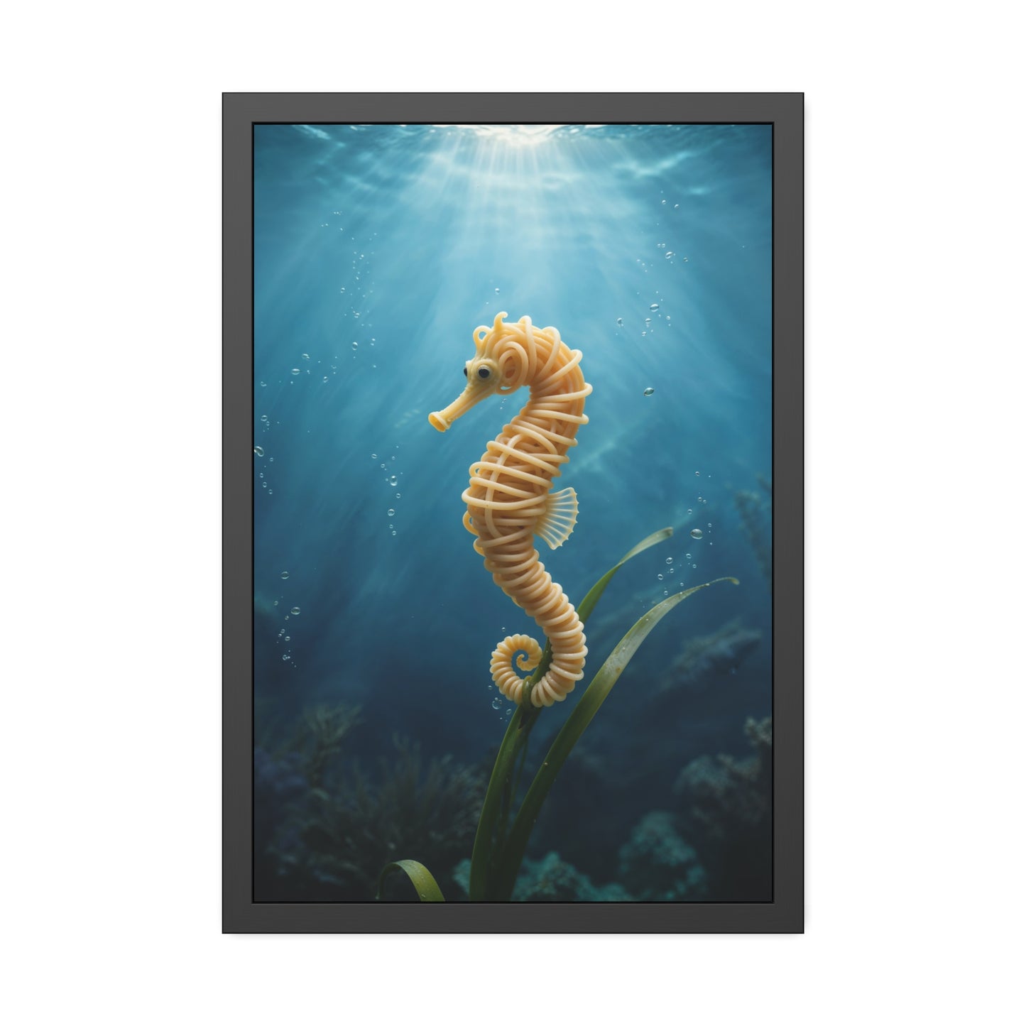Spaghetti Seahorse Illustration Framed Poster | Ocean Underwater Art Print