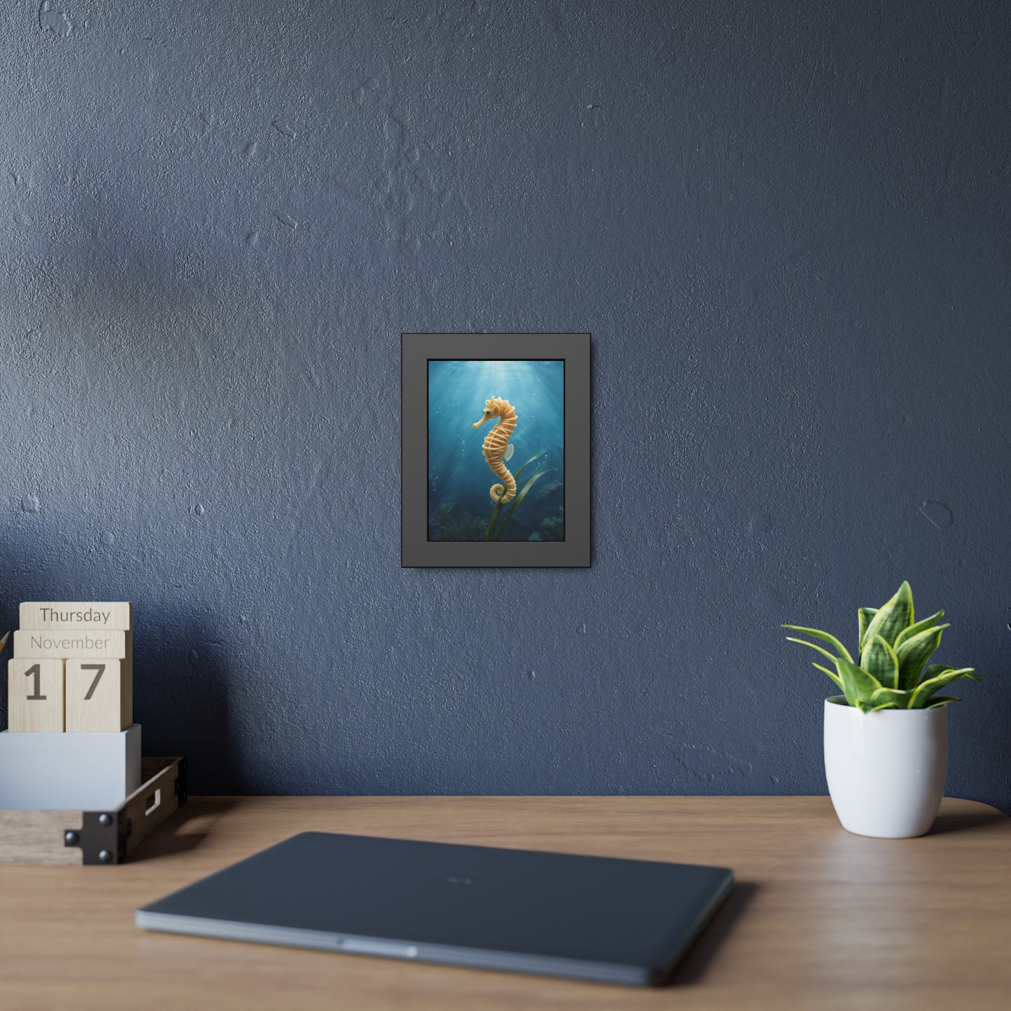 Spaghetti Seahorse Illustration Framed Poster | Ocean Underwater Art Print