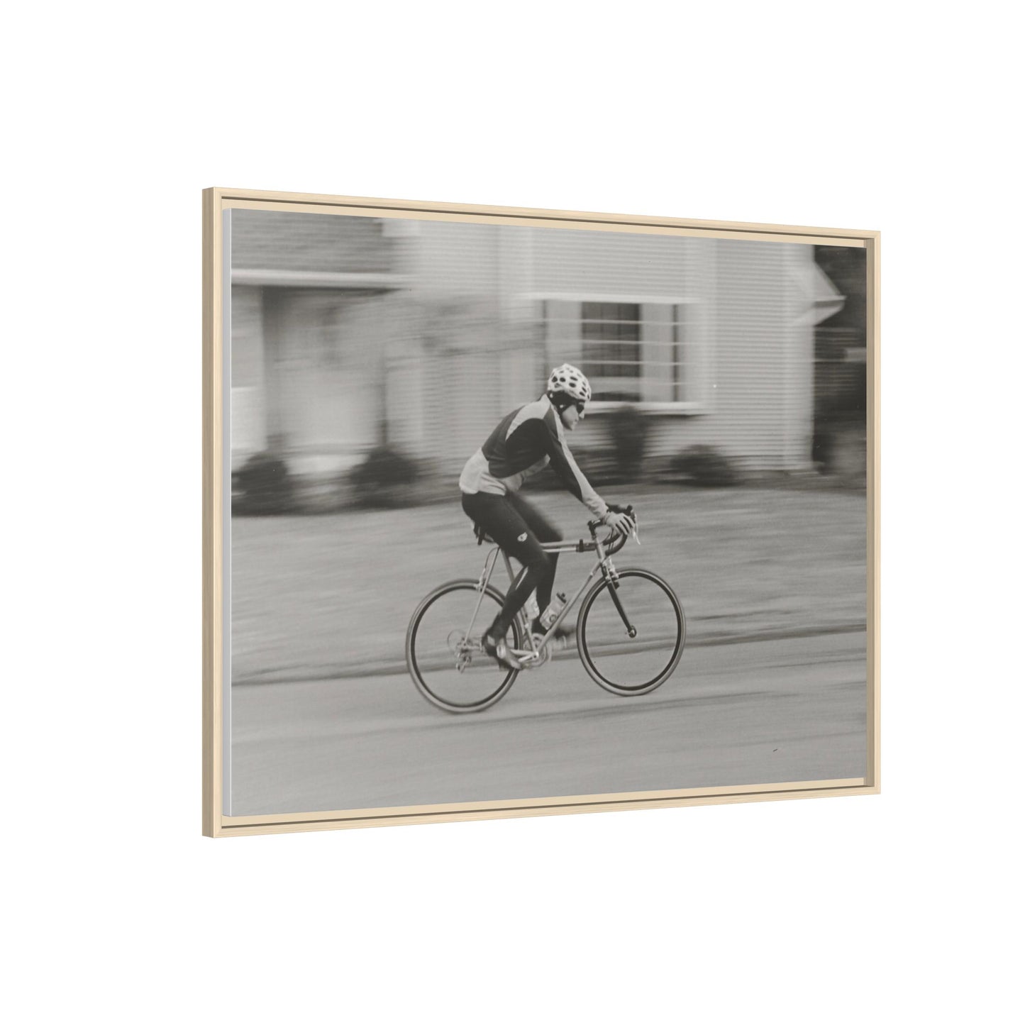 Framed Matte Canvas Print - Vintage Cyclist Black & White Wall Art