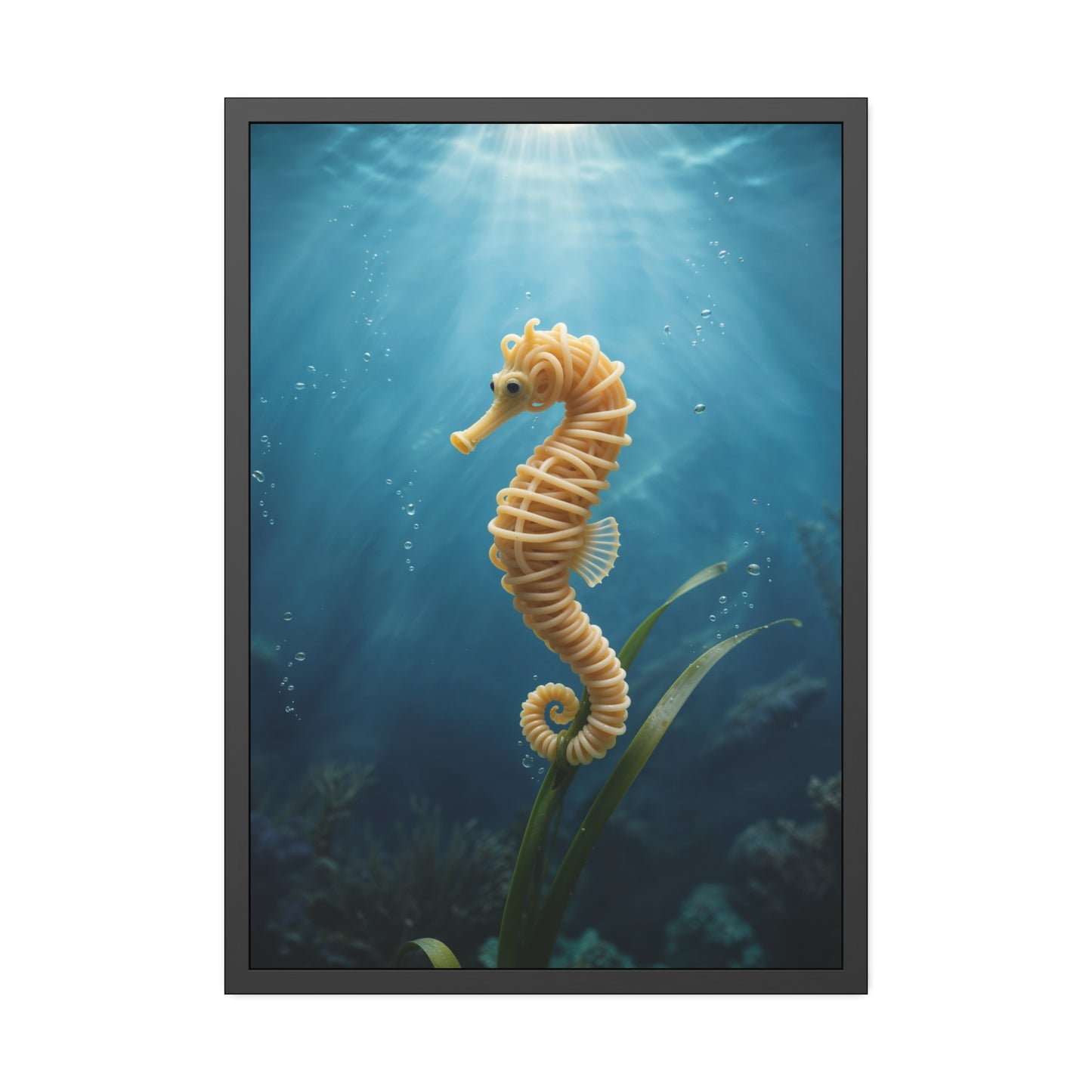 Spaghetti Seahorse Illustration Framed Poster | Ocean Underwater Art Print