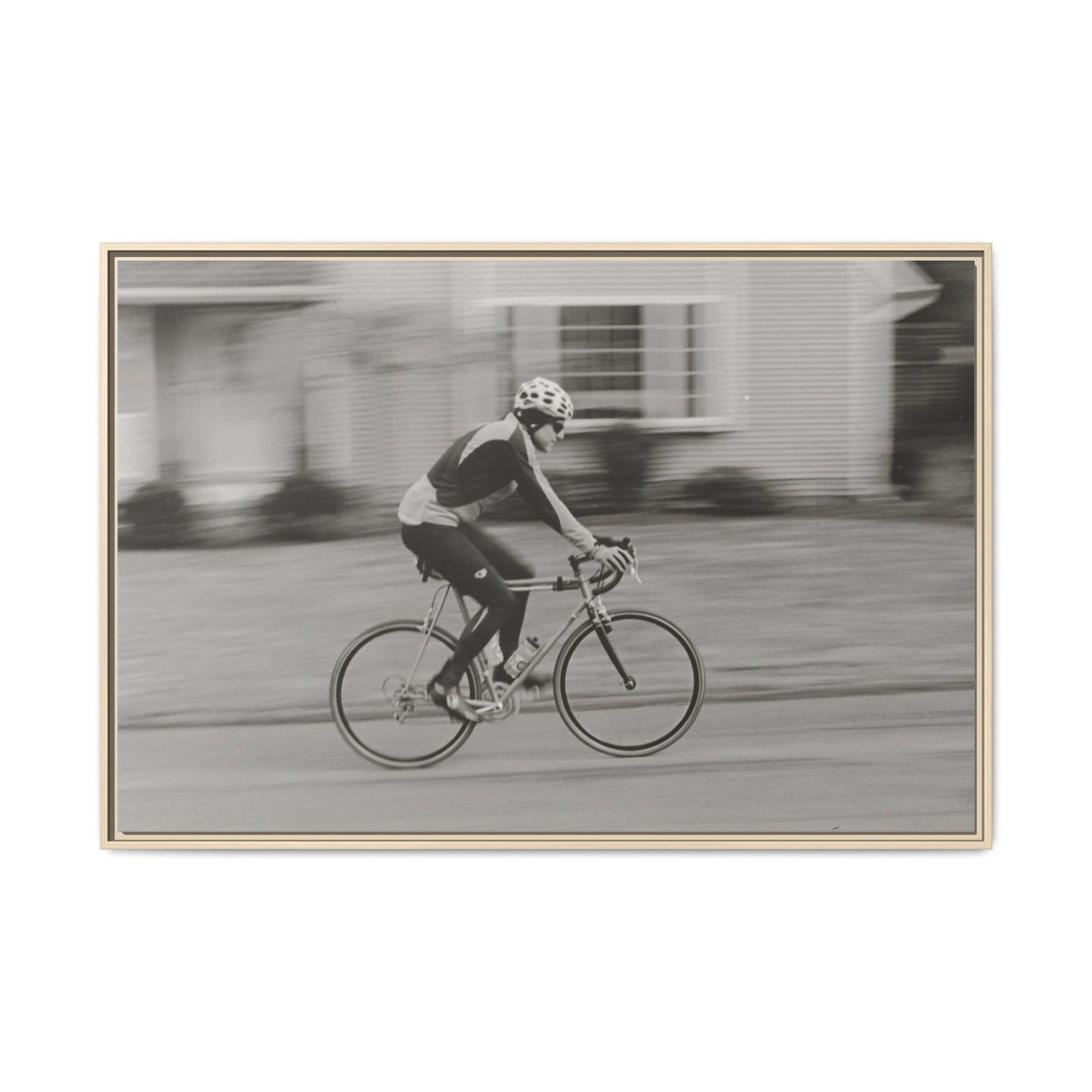 Framed Matte Canvas Print - Vintage Cyclist Black & White Wall Art