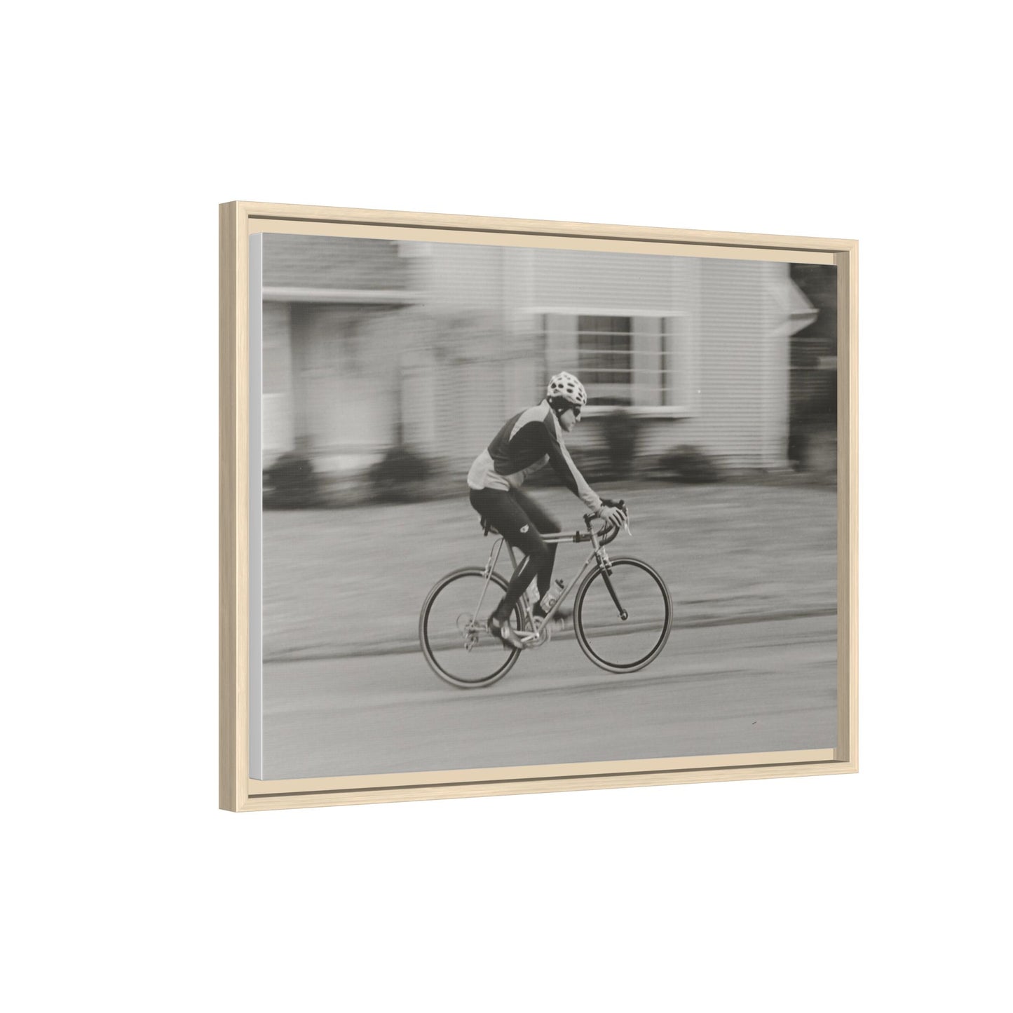 Framed Matte Canvas Print - Vintage Cyclist Black & White Wall Art