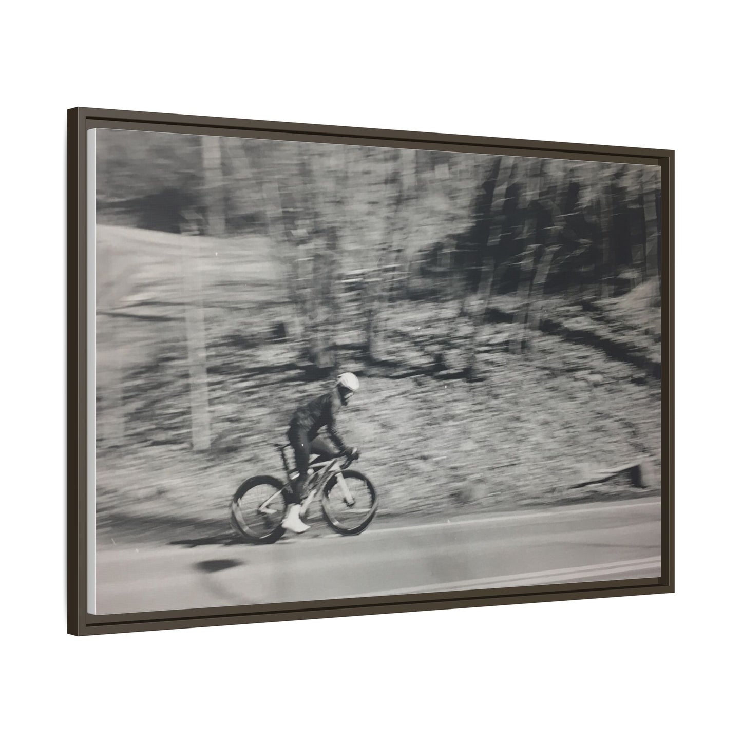 Framed Matte Canvas Print — Vintage Cyclist Black & White Photo