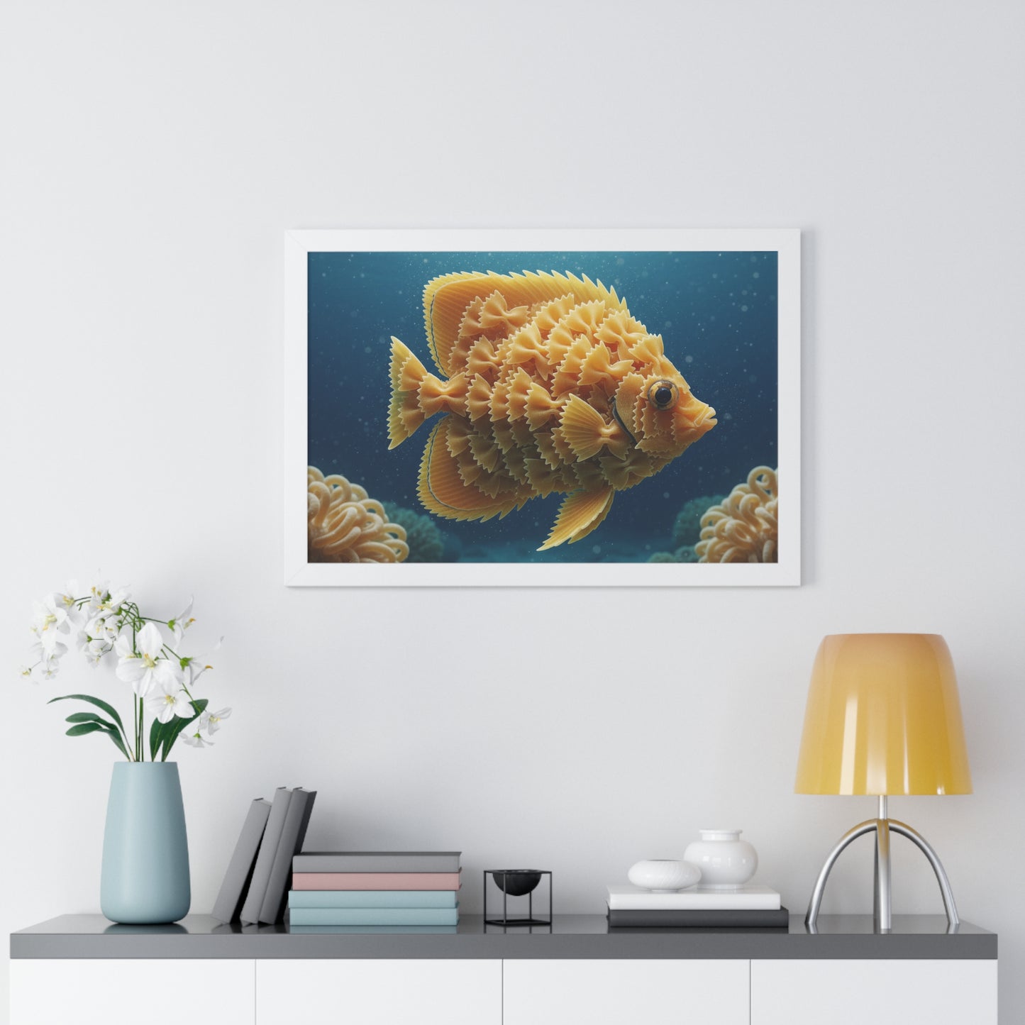 Farfalle Fish Illustration Framed Poster | Nautical Kitchen Wall Art