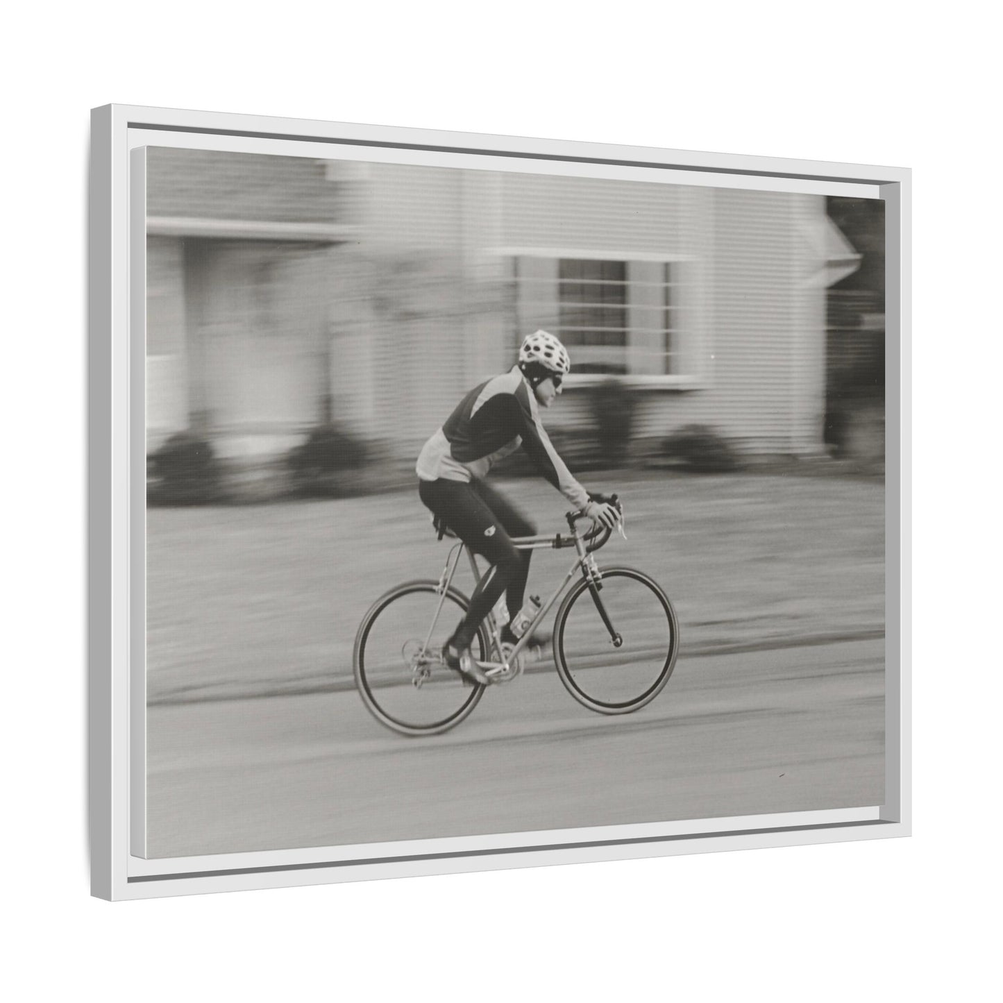 Framed Matte Canvas Print - Vintage Cyclist Black & White Wall Art