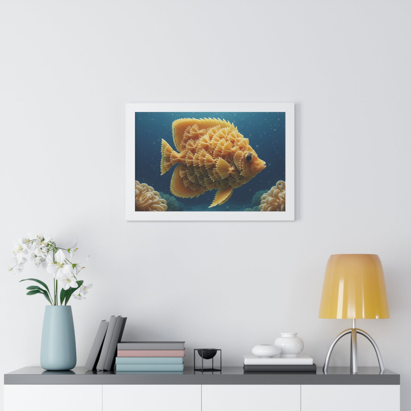 Farfalle Fish Illustration Framed Poster | Nautical Kitchen Wall Art