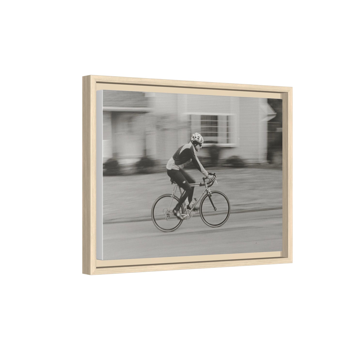 Framed Matte Canvas Print - Vintage Cyclist Black & White Wall Art