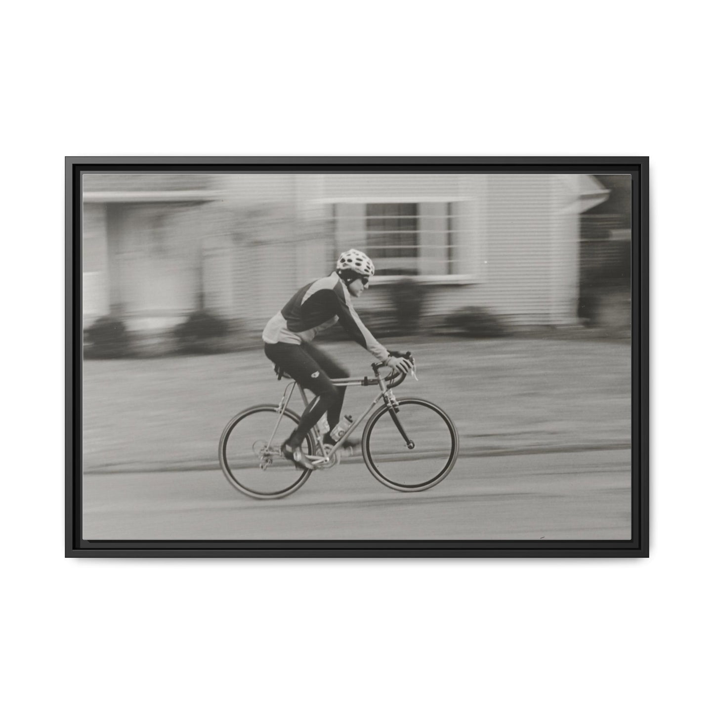 Framed Matte Canvas Print - Vintage Cyclist Black & White Wall Art