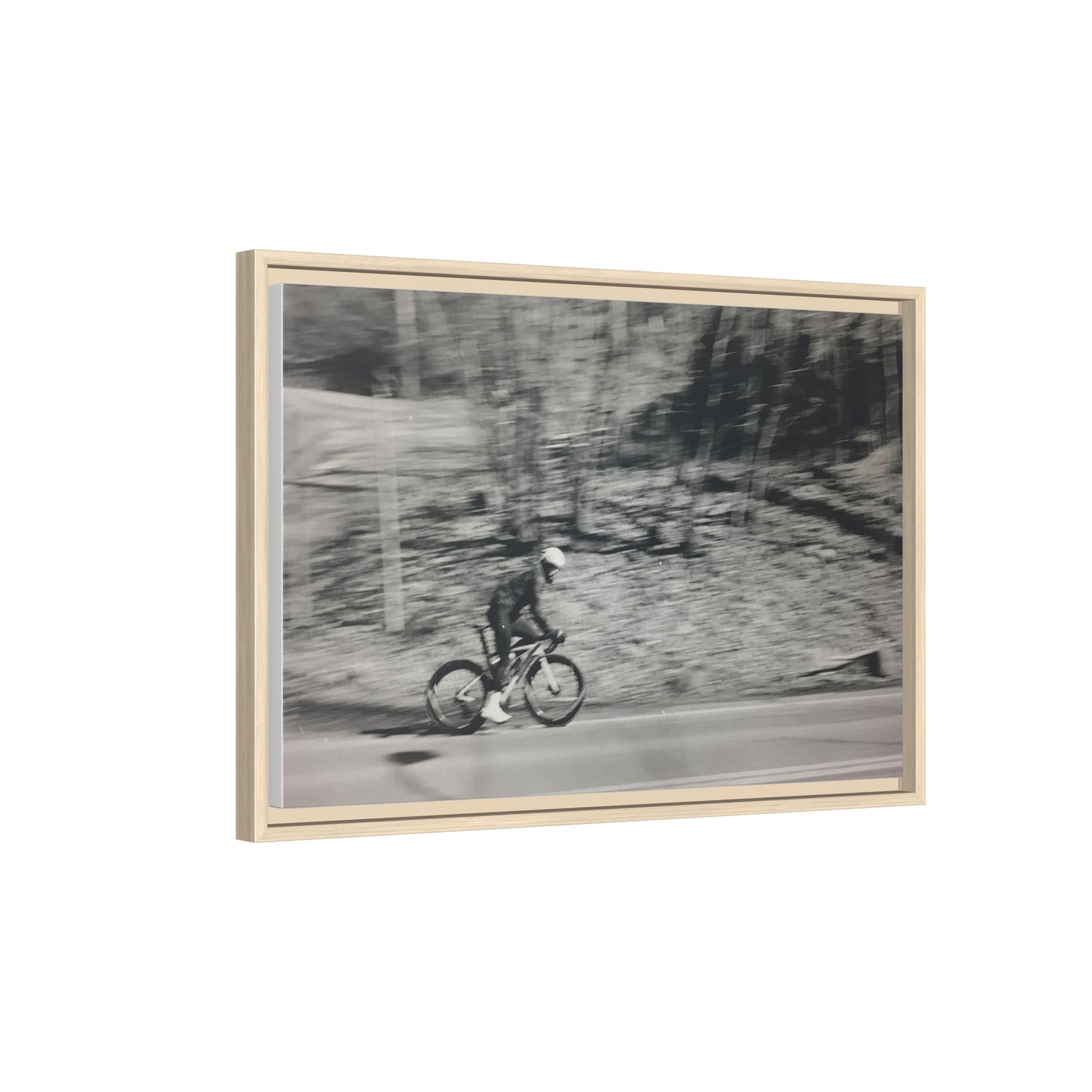 Framed Matte Canvas Print — Vintage Cyclist Black & White Photo