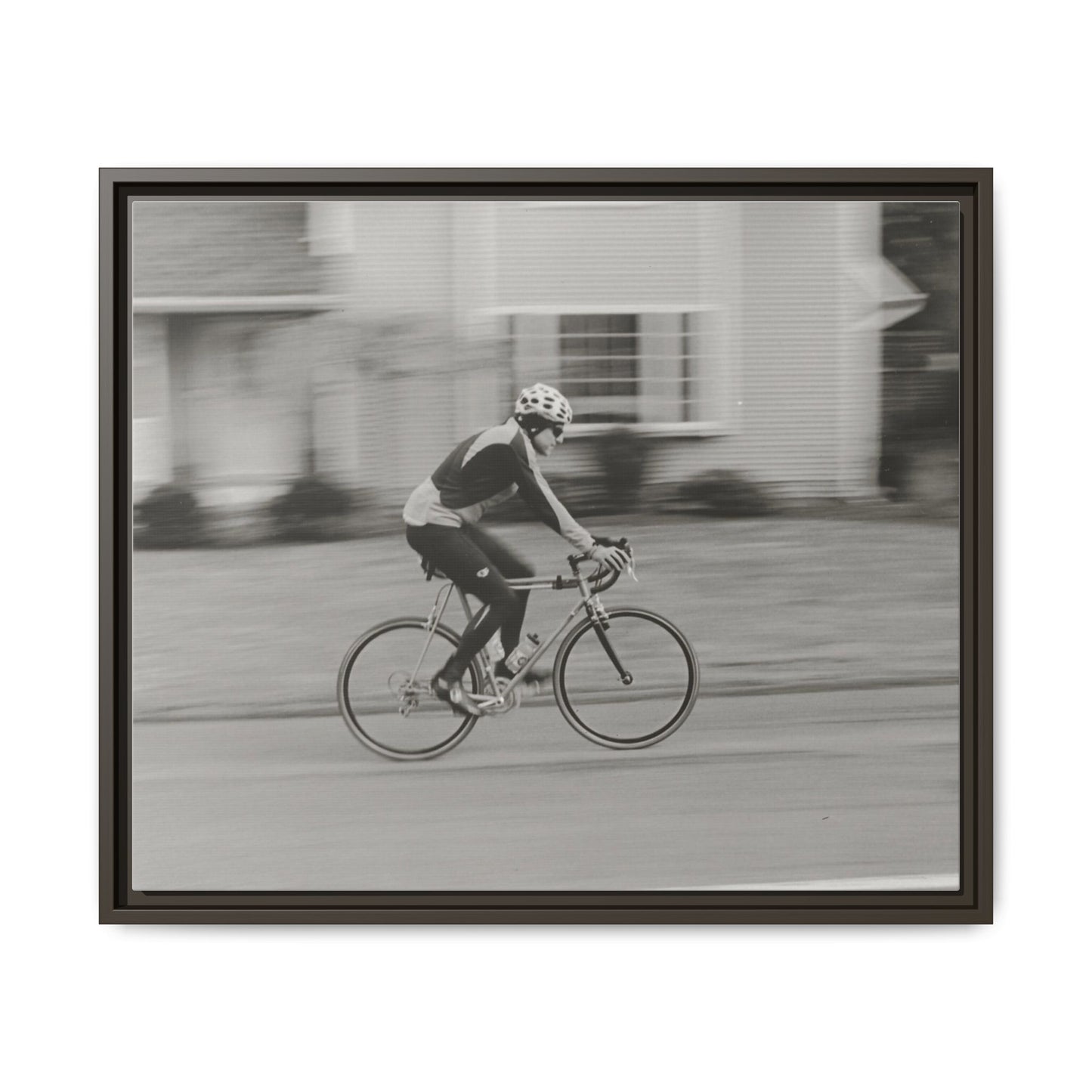 Framed Matte Canvas Print - Vintage Cyclist Black & White Wall Art