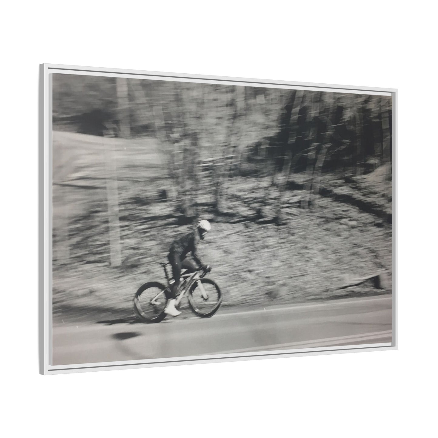 Framed Matte Canvas Print — Vintage Cyclist Black & White Photo