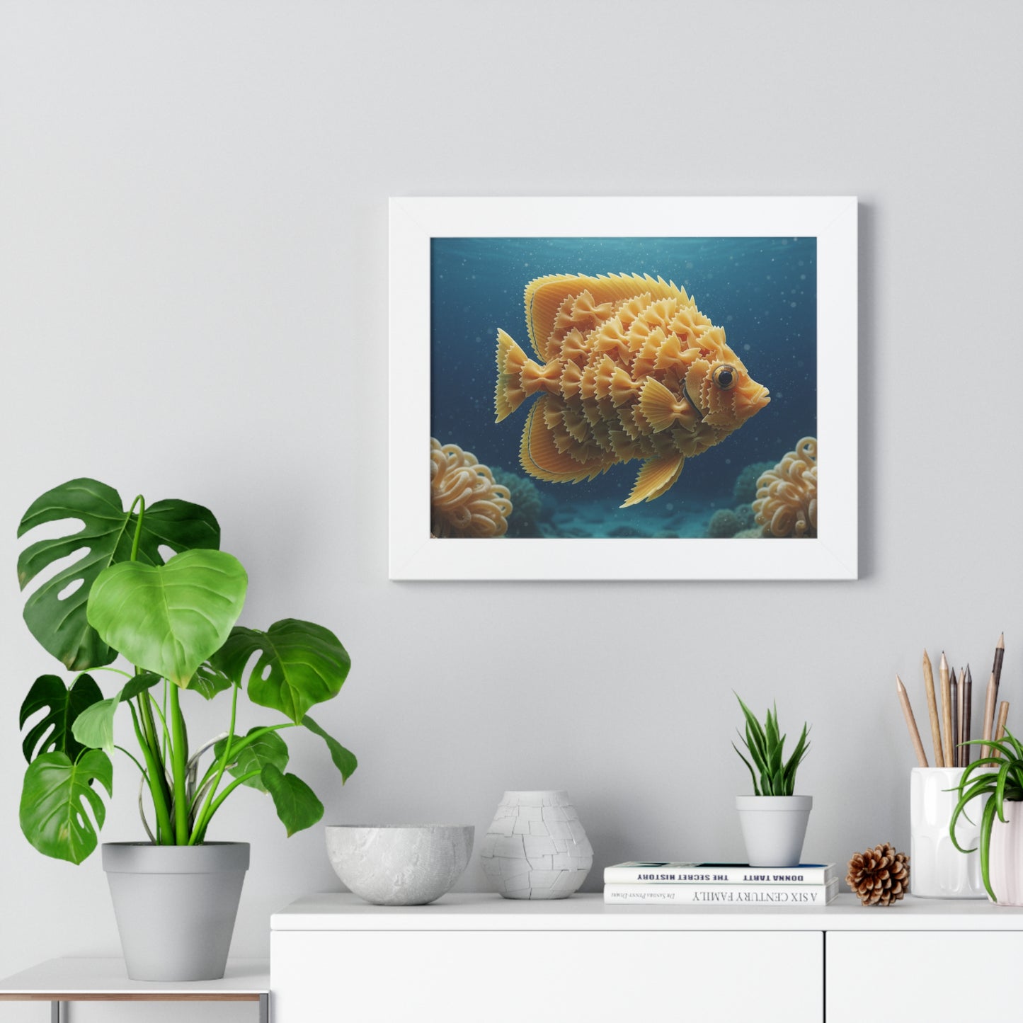 Farfalle Fish Illustration Framed Poster | Nautical Kitchen Wall Art