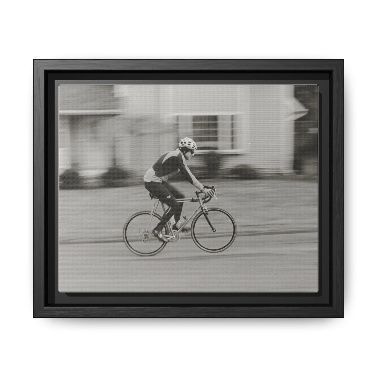 Framed Matte Canvas Print - Vintage Cyclist Black & White Wall Art