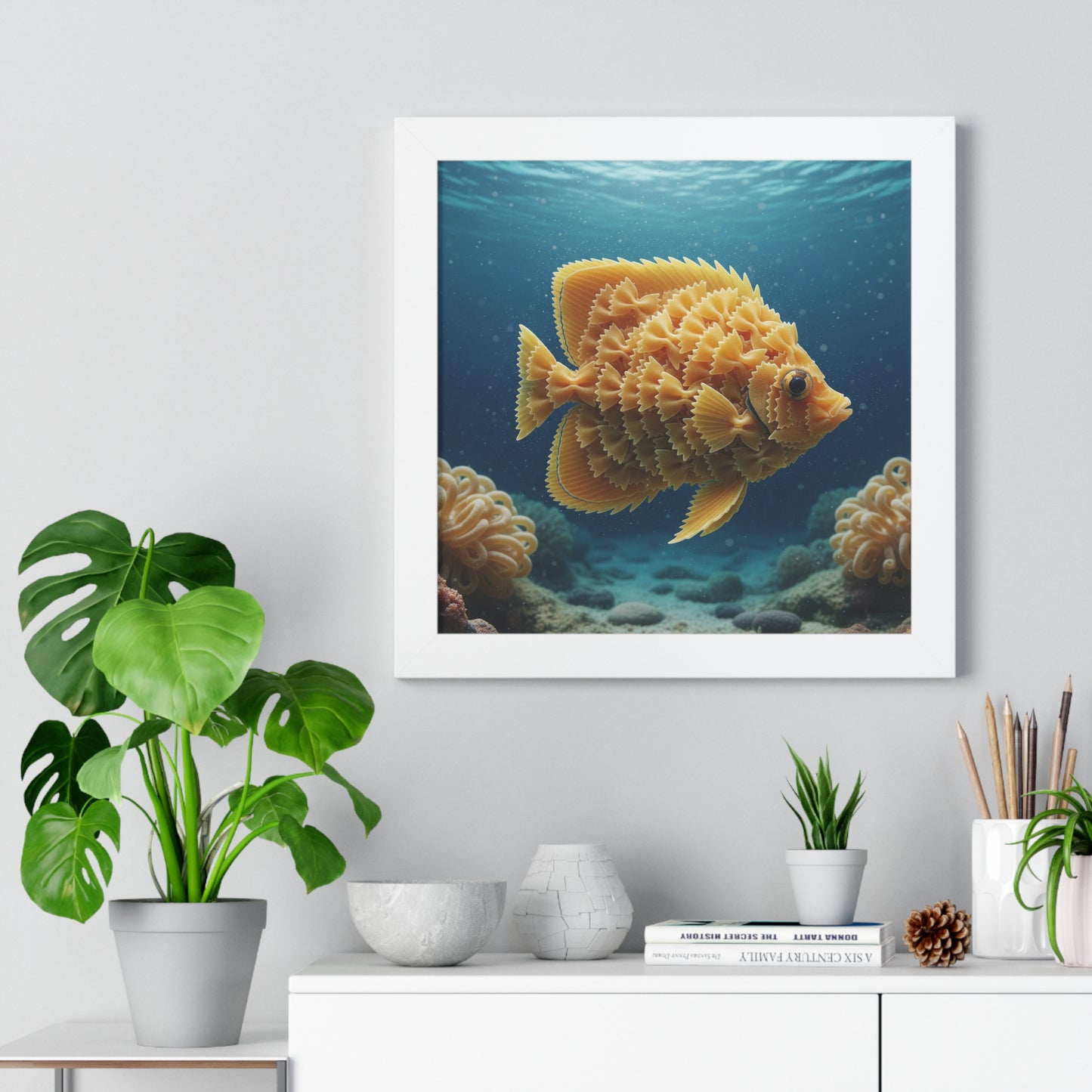 Farfalle Fish Illustration Framed Poster | Nautical Kitchen Wall Art