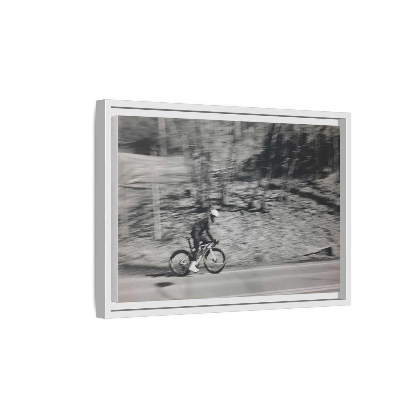 Framed Matte Canvas Print — Vintage Cyclist Black & White Photo