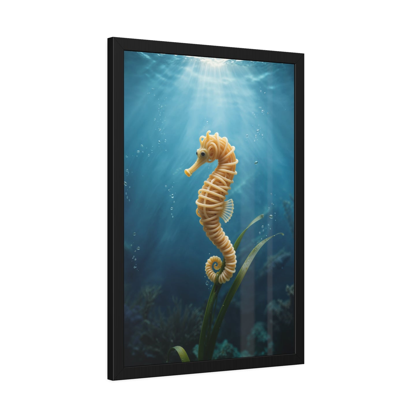 Spaghetti Seahorse Illustration Framed Poster | Ocean Underwater Art Print
