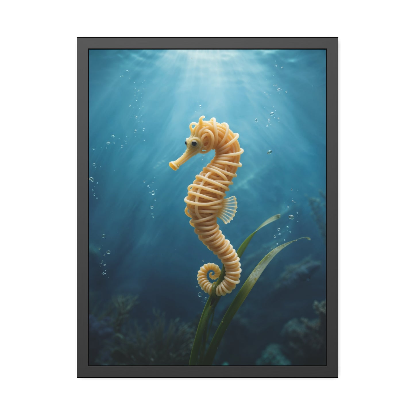 Spaghetti Seahorse Illustration Framed Poster | Ocean Underwater Art Print