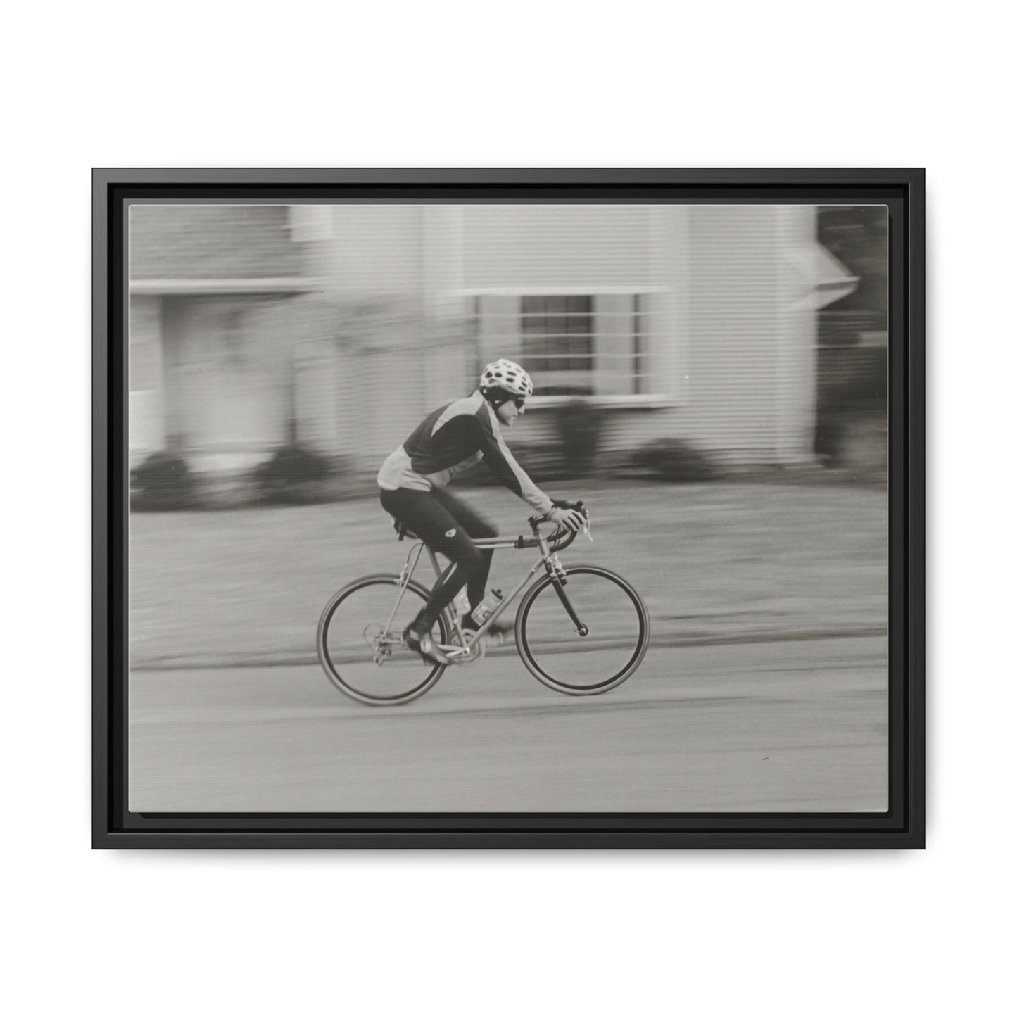 Framed Matte Canvas Print - Vintage Cyclist Black & White Wall Art