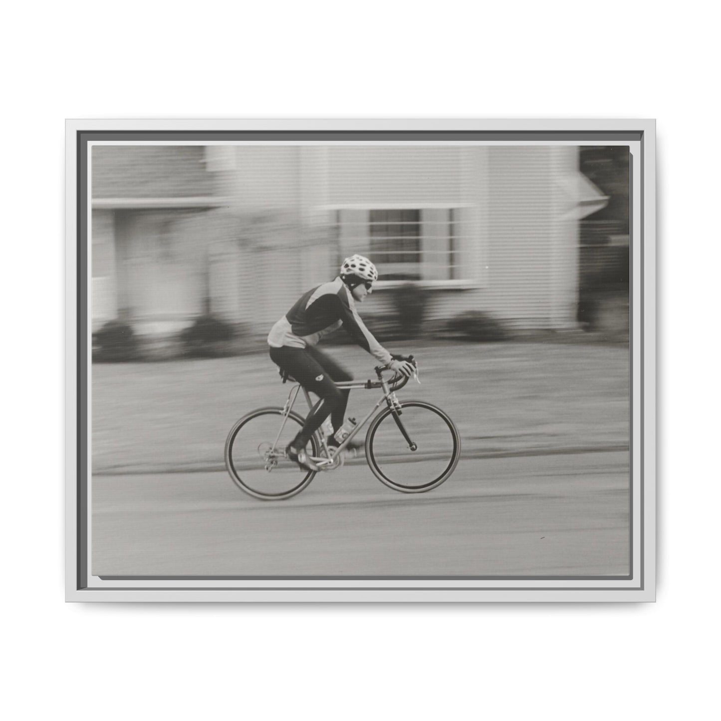 Framed Matte Canvas Print - Vintage Cyclist Black & White Wall Art